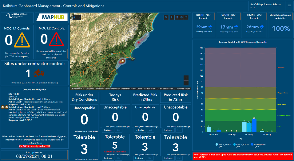 Figure 5 - Predicted changes in risk due to forecast meteorological conditions - Waka Kotahi Maphub dashboard